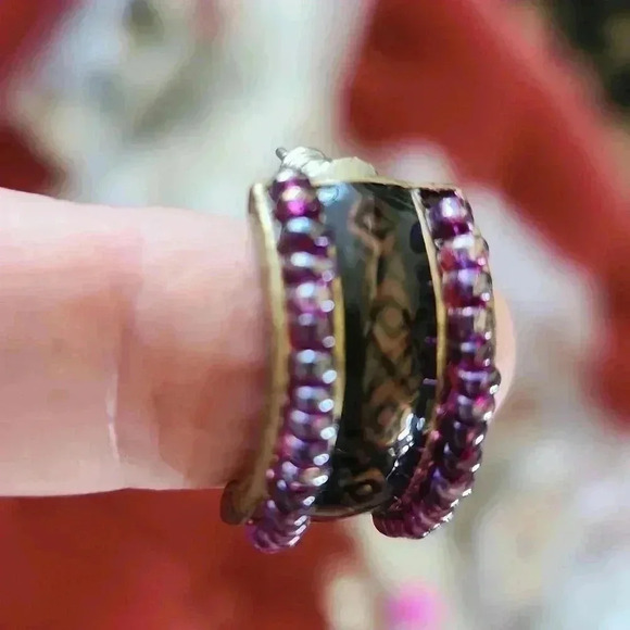 Coldwater Creek Half Hoop Beaded Aztec Pattern Earrings - Picture 7 of 8